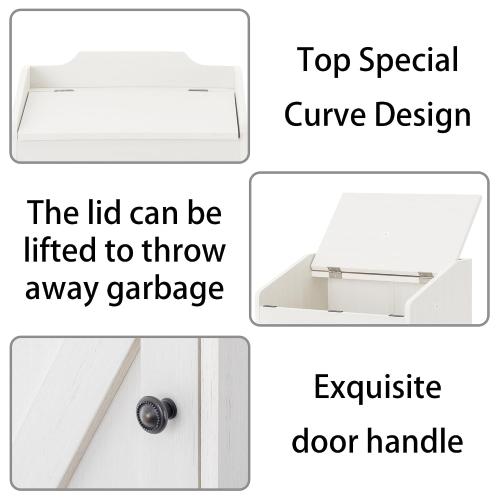 13 Gallons Trash Can Cabinet, Wooden Trash Bin Cabinet Hidden Freestanding Dog Proof Garbage Can Cabinet with Lid for Kitchen (Antique White)