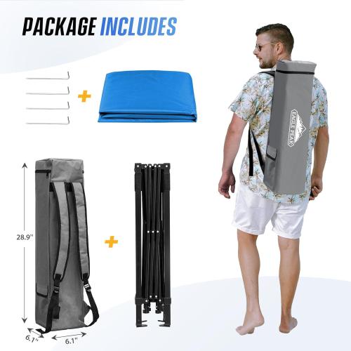 EAGLE PEAK 8x8 Pop Up Canopy Tent with Sidewall, Compact, Portable Slant Leg Instant Sun Shelter for Beach, Sports, & Camping, 8x8 Base 6x6 Top, Blue