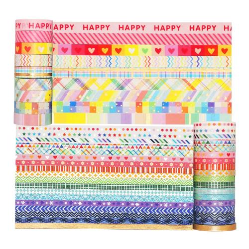 YUBBAEX Bright Mix Gold Washi Tape Set VSCO Foil Masking Tape Decorative for Arts, DIY Crafts, Journal Supplies, Planners, Scrapbook, Card/Gift Wrapping -5/10mm- (Rainbow 27 Rolls)