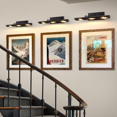 BELS Picture Lights for Wall Hardwired, 24 Black Wall Lights for Pictures,3-Light 2700k,Non-Dimmable, 270° Adjustable Swing Arm, Hardwired Wall Light for Artwork Poster Portrait Library Display