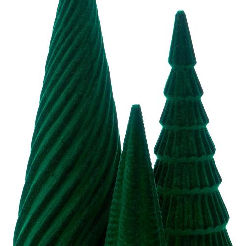 DN DECONATION Set of 3 Flocked Velvet Christmas Trees, Green Tabletop Xmas Tree Decor with Pine, Swirl & Wave Designs Mini Christmas Figurines for Mantel, Desk, Holiday Centerpiece