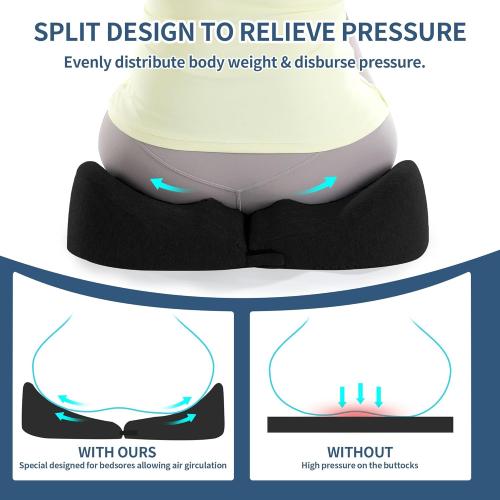 BALAPET Memory Foam Bed Sore Cushions for Butt, Ergonomic Bedsore Pressure Relief Pillow for Sleeping and Sitting, Removable T Shaped Opening Tailbone Cushion for Bed Sores on Buttocks(Black)