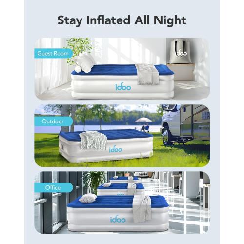 iDOO Air Mattress Full with Built in Pump, Upgraded Blow up Mattress Full, Inflatable Mattress for Home Camping and Guest Bed, 2-Min Portable & Comfortable Air Bed, Colchon Inflable