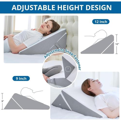 Sasttie Wedge Pillow for After Surgery, Adjustable Memory Foam Bed Wedge Pillow Headboard for Sleeping, Acid Reflux, Surgery Recovery, Neck & Back Support, White and Dark Grey