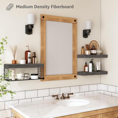 QEEIG Bathroom Shelves Over Toilet - Wall Mounted Floating Shelves Toilet Paper Storage Small Farmhouse Decor Shelf 16 inch Set of 3, Grey (019-GY3)