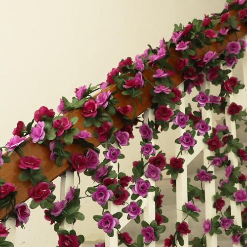 MARTINE MALL Flower Garland - 5 Strand 41Ft Rose Vines for Bedroom, Purple Rose Floral Decor