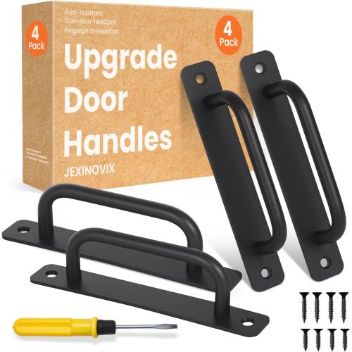 Barn Door Handles, 5.9 Gate Handle Outdoor Fence, Black Door Pulls Handle, Aluminium Alloy Sliding Closet Door Handle For Bifold Door, Kitchen, Cabinet, Bathroom, Closet, Garage Shed (4 Pack)