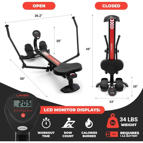 Lanos Hydraulic Rowing Machine | Adjustable Resistance | Rowing Machines for Home Use | LCD Monitor | Compact for Home Workout | Tone Muscle Improve Heart Health