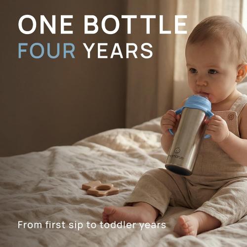 3-in-1 Stainless Steel Baby Bottle – Newborn to Toddler Sippy and Straw Cup, Leak-Proof Insulated, Ages 0–4, 8 oz Blue