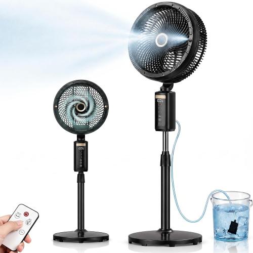 Ausic Outdoor Misting Fan for Patio, 30000mAh Rechargeable Oscillating Fan | Battery Powered Cordless Pedestal Fan, 12 Standing Fan with Remote/ Mister for Camping/Backyard