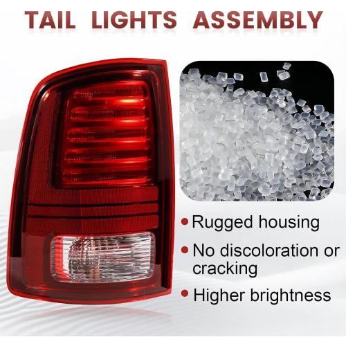 LED Tail Lights Assembly Compatible with 2013-2018 Dodge Ram 1500 2500 3500 Sport, Rear Light Taillights Replacement # 68093081AB 68093081AC (Black Border)