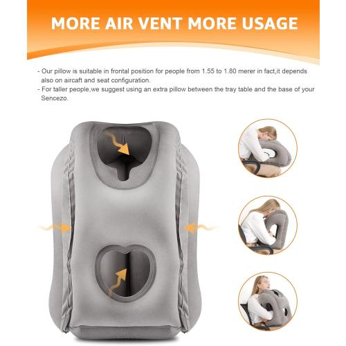 Sunany Travel Pillow, Inflatable Neck Pillow Used for Airplanes/Cars/Buses/Trains/Office Napping with Eye Mask/Earplugs (Gray)