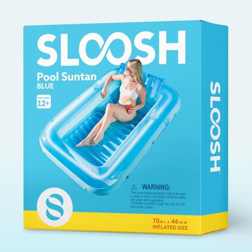SLOOSH Inflatable Tanning Pool Lounger Float, 70 x 46 Pool Floats Adult with Pillow, 4 in 1 Suntan Tub Raft Floatie,Sunbathing Bed Lounge for Water Blow Up Kids Ball Pit Party Gifts, L-Blue