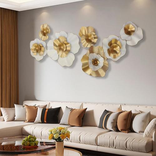 White Gold Abstract Wall Decor - Modern Metal Wall Sculptures, Large 3D Vertical 49*25 Flower Wall Decor for Living Room, Dining Room, Bedroom