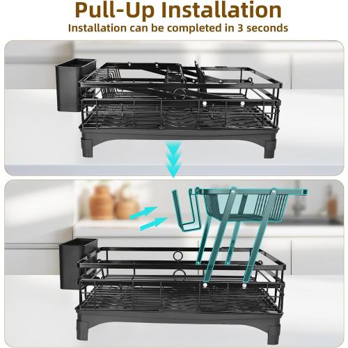 AULEEP 2-Tier Foldable Dish Drying Rack for Kitchen Counter Over the Sink