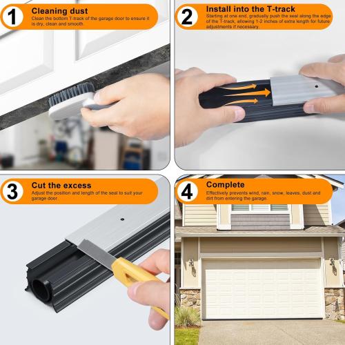 Garage Door Seals Bottom Rubber, 3-Sided Weatherproof Seal, Three Layers of Protection Available. Garage Door Bottom Seal 20 Ft, Garage Door Bottom Weather Seal. Easy to Install (Black)