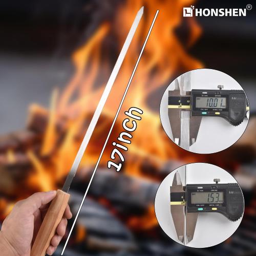 17-Inch 12 Pack Long Flat BBQ Skewers, Brazilian-style Stainless Steel 3/8 Inch Wide Blade with hardwood Handle barbecue skewers for Grilling Meat,Chicken,Shrimp,Vegetables-Set of 12