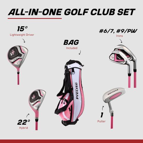 X7 Kids Golf Clubs Set – Boys’ & Girls’ Junior Golf Set with Lightweight Graphite Shafts, Hybrid, Putter & Stand Bag