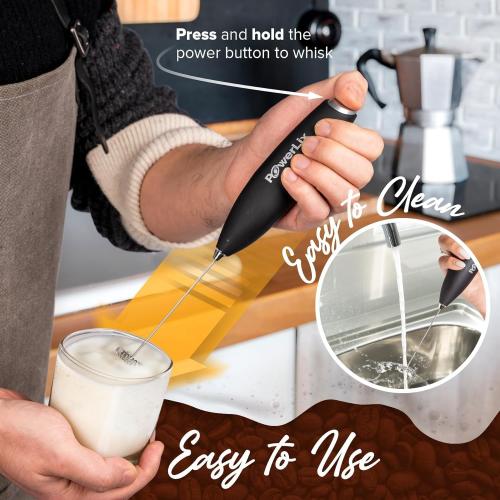 PowerLix Powerful Handheld Milk Frother With Stand Battery Operated Foam Maker Frother Wand For Coffee (A Black) (A Black)