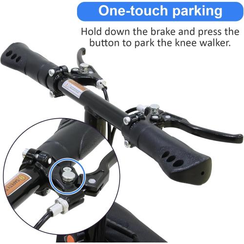 Steerable Knee Walker Deluxe Medical Scooter for Foot Injuries Compact Crutches, with Dual Rear on-Wheel Brake and Shock Absorption Under The Knee pad, Black