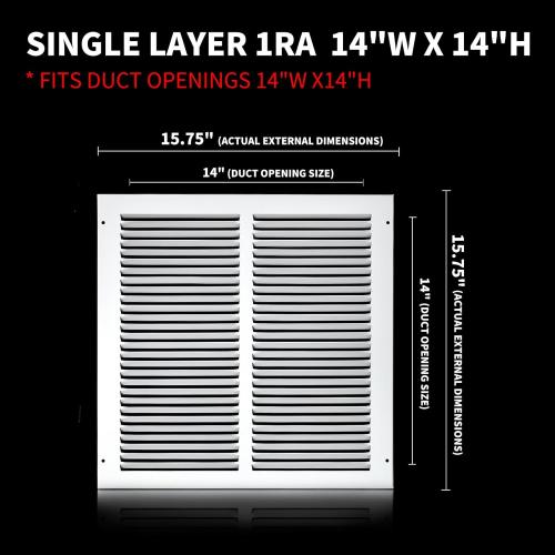 14x14 Return Air Grille(Duct Opening Size),Air Return Vent Cover,Flat Vent Cover,Rejillas De Aire Acondicionado Para Casa,Return Air Grilles,Outer Dimensions:15.75Wx15.75H(14W x 14H, Duct Opening)