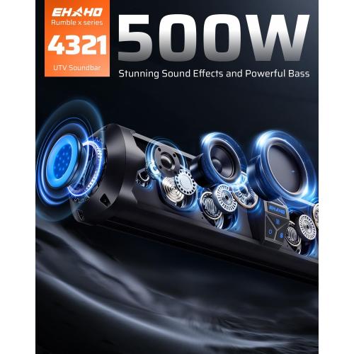 Ehaho Rumble-X Series UTV Sound Bar, 8-Speaker Metal ATV Soundbar BT w/Broadcast Party Mode & Music Sync Multicolor, 29 Golf Cart Sound Bar Compatible with Polaris RZR Can-Am, for 1- 2 Roll Cage