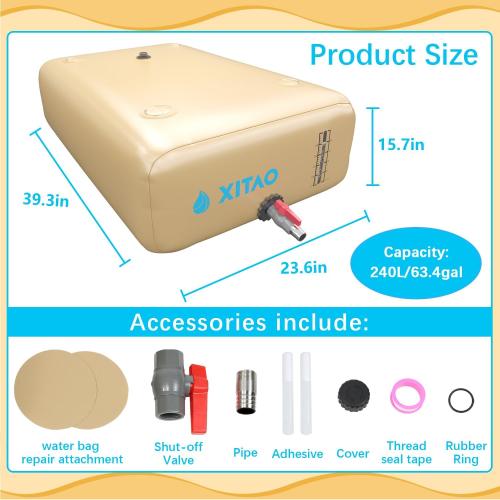 63Gal/240L XITAO Water Storage Bladder w/Water Level Indicator, Large Capacity Foldable Water Storage Containers, Portable Emergency Water Tank Water Bag for RVs, Fire Prevention, Irrigation
