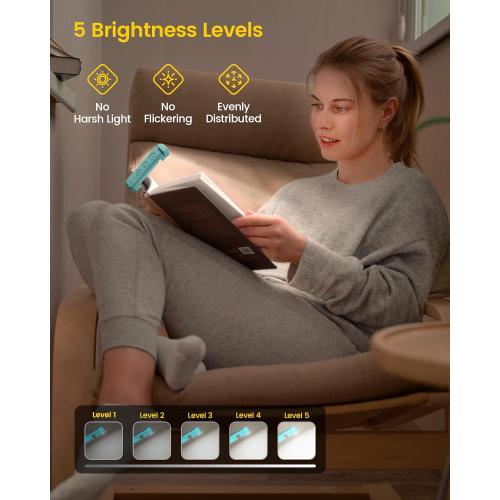 Glocusent USB Rechargeable Book Light, Portable Clip-on LED Reading Light, Reading Lights for Books in Bed with 3 Amber Colors & 5 Brightness Dimmable, Compact & Long Lasting, Perfect for Book Lovers