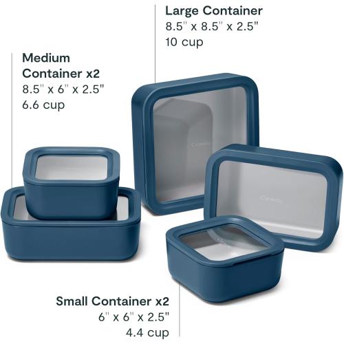 (missing container) Caraway 12 pc Glass Food Storage Container Set - Easy to Store, Non Toxic Lunch Box - with Glass Lids - Includes Storage Organizer - Navy