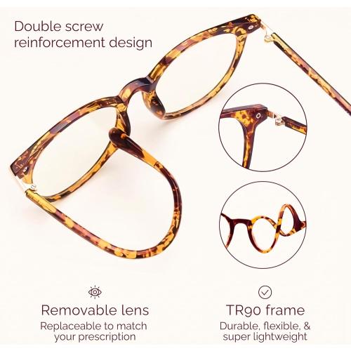 Gaoye Blue Light Blocking Glasses, Retro Round Eyewear Frame Anti Eyestrain Computer Glasses for Women Men (Tea Leopard/Transparent Lens)