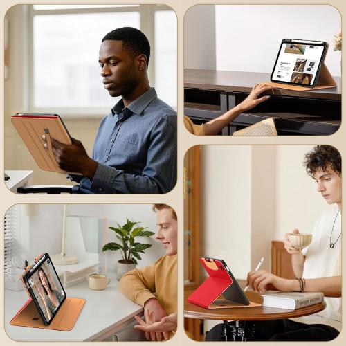 MoKo for iPad A16 Case 11-inch, iPad 11th/10th Generation Case (2025/2022) with Pencil Holder & Pocket, Premium Leather Folio Stand Cover, Multiple Viewing Angles, Water Red