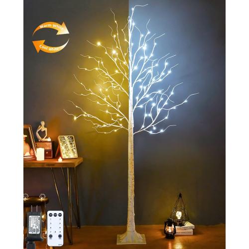 Lighted Birch Tree, 8ft 136LED Birch Tree Lights,Large Artificial Twig Tree Light 9Modes Timer for Indoor Outdoor Thanksgiving Tree Christmas Home Party Wedding Decor,Warm & Cool White