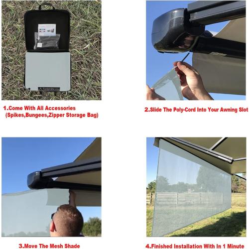 COLOR BEIGE Tentproinc RV Awning Sun Shade Screen 8' X 18' 3'' (Fit for 19' Awning) Mesh Sunscreen for RV Awning Sunshade Motorhome Camper Trailer Awning Screenshade Block UV Glare - 3 Year Warranty