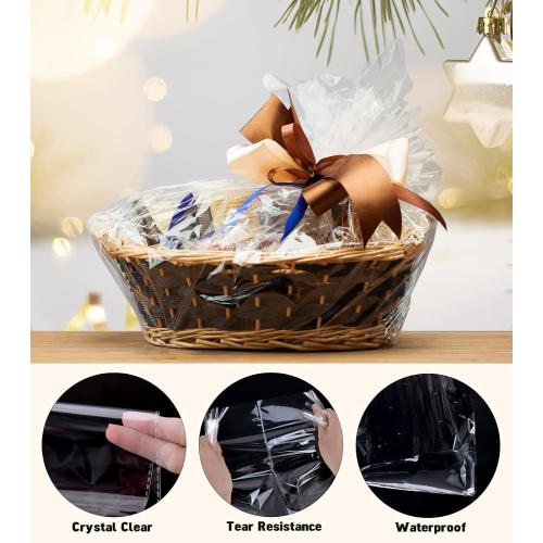 Yuiicaov 6PCS Extra Large Cellophane Bags, 30x40 Inches Clear Cellophane Wrap for Gift Baskets, Jumbo Huge Packaging Clear Gift Bags 2.8 Mil Thick