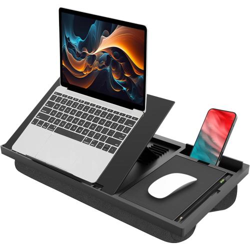 Laptop Lap Desk with Cushion - 9 Adjustable Angles, Fits Up to 15.6 inch Laptops, Built-in Mouse Pad, Phone and Pen Slots. Portable Writing Board for Bed, Sofa, and Work Table