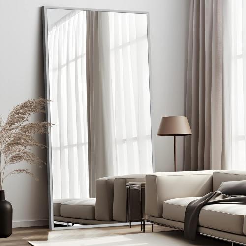 NeuType Full Length Mirror 51x32 Large Bedroom Floor Mirror, Aluminum Alloy Frame, Wall-Mounted or Leaning, for Living Room, Silver
