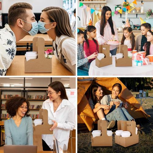 Bodaon 2 Cup Drink Carrier with Handle, 10 Pcs Cardboard Cup Holders, Disposable Drink Carriers for Delivery, Kraft Paper Coffee Cup Holder to Go, Take Out Cup Carriers for Hot/Cold Drinks