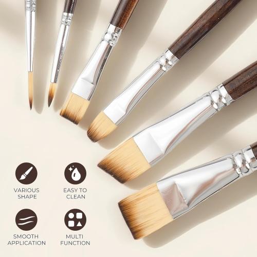 Nicpro 12PCS Artist Paint Brush Set, Craft Paint Brushes for Acrylic Painting, Oil, Watercolor, Gouache, Tempera, Face, Body, Fabric, Model, Art Supplies Paintbrushes for Artists Beginners (Wood)