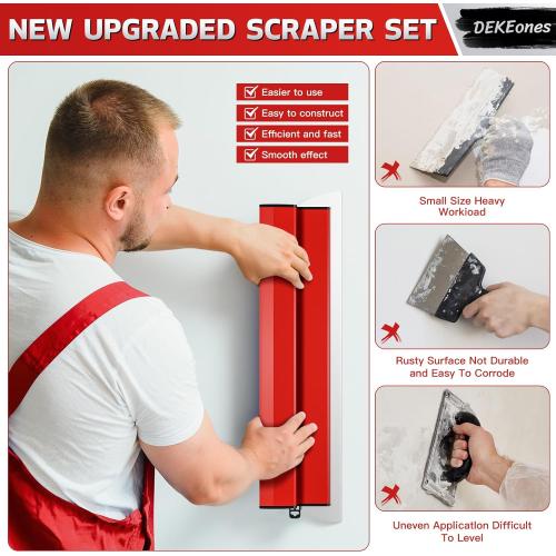 DEKEones Drywall Skimming Blade Set with Portable Case, Stainless Steel 6, 10,16, 24&32 Skimming Blades with 28-62 Extension Handle, Drywall Finishing Tools for Plasterboard and Wallboard