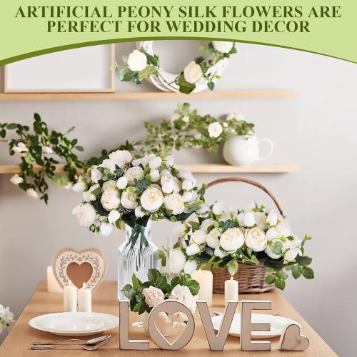 6 Pack Artificial Peony Flowers Faux Silk Hydrangea Bouquet Wedding Home Table Decor Reusable Bouquet of Rose Flower for Birthday Wedding(White)