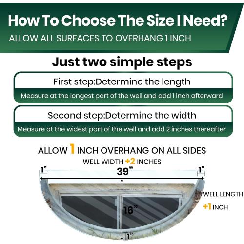 Polycarbonate Window Well Cover Clear, UV Resistant Basement Window Well Covers Outside,Heavy-Duty Window Well Covers Protects Against Debris,Snow & Rain,Crystal Clear Covering for Window(39L X 16W)