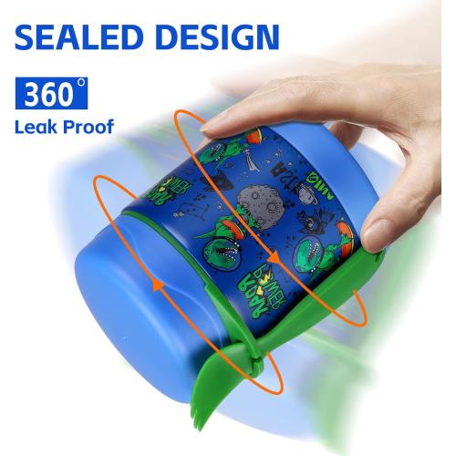 10oz Soup Thermo for Hot Food Kids Insulated Food Jar,Thermo Hot Food Lunch Container, Width Mouth Stainless Steel Lunch Box for Kids with Spoon (Blue-dinosaur)