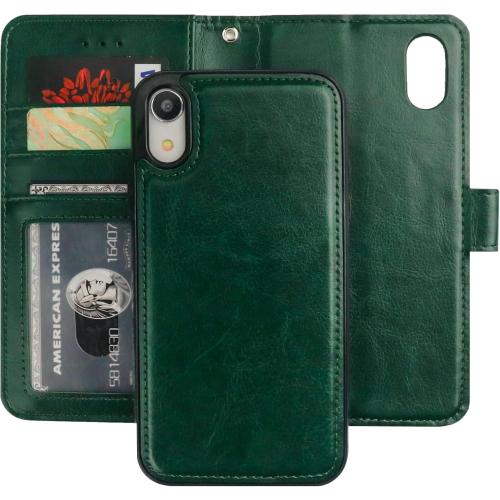 Bocasal for iPhone Xr Wallet Case with Card Holder PU Leather Magnetic Detachable Kickstand Shockproof Wrist Strap Removable Flip Cover for iPhone Xr 6.1 inch (Green)