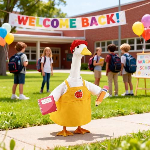 Back to School Porch Goose Outfits,23 Inch Cement Plastic Statues Porch Goose with Pencil and Notebook, Classroom Goose for First Day of School, Outdoor, Garden, Yard, and Patio Decor