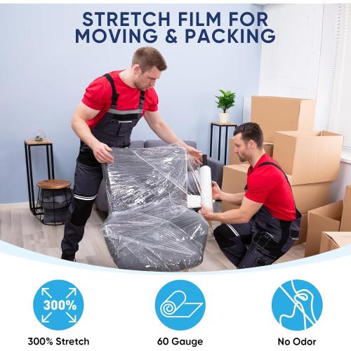 TICONN Stretch Wrap Stretch Film Roll, 1000ft Industrial Strength 15 inch Wide Clear Plastic Wrap with Handles for Pallet Wrapping Shipping Moving