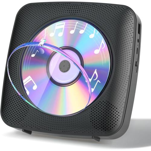 Gueray CD Player Portable with Bluetooth Wall Mountable, 1800mAh Rechargeable Battery Operated CD Music Players for Home Desk Built-in HiFi Speaker LCD Screen Display FM Radio Supports USB AUX Jack