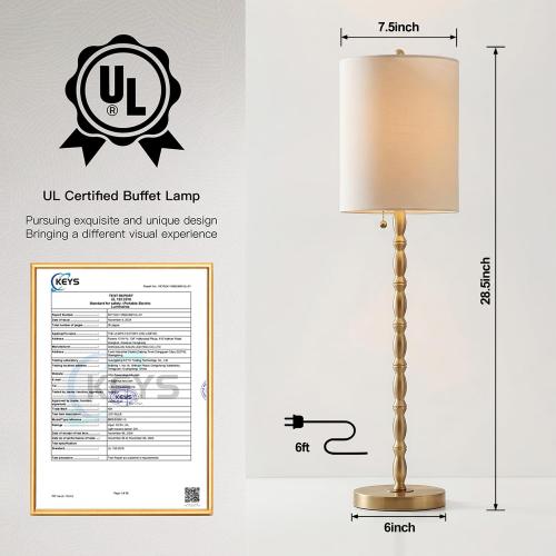 Buffet Lamps Set of 2, 28.5 Tall Brass Finish Lamps for Entryway, Hallway, Console Table, Dining Sideboard or Living Room, UL Certified with Pull Chain, Linen Shade, Urban Luxury Style