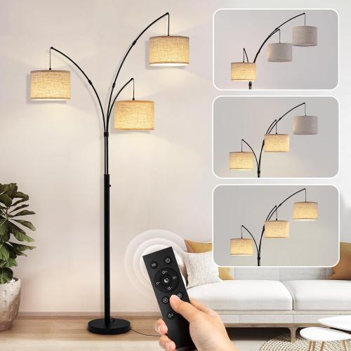 Floor Lamps for Living Room, 2400LM Super Bright Arc Floor Lamp with Remote Control, 3 Light Tall Floor Lamps with Stepless Dimmable, 80 Mid Century Tree Floor Lamp for Bedroom, Office