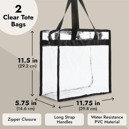 2Pack...Juvale Clear Stadium Approved Bags - 12x6x12 Large Transparent Tote Bags with Zippers and Handles
