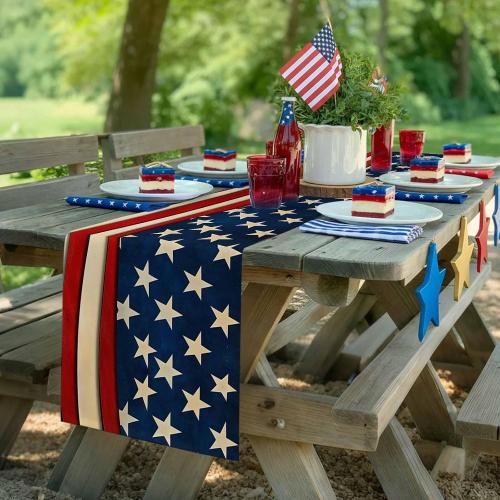 Rustic American Flag Table Runner Independence Day July 4th Table Runners Non-Slip Rectangle Table Cloth for Kitchen Decor USA Flag Patriotic Star Dinner Runner for Party Decoration 13x120 inches